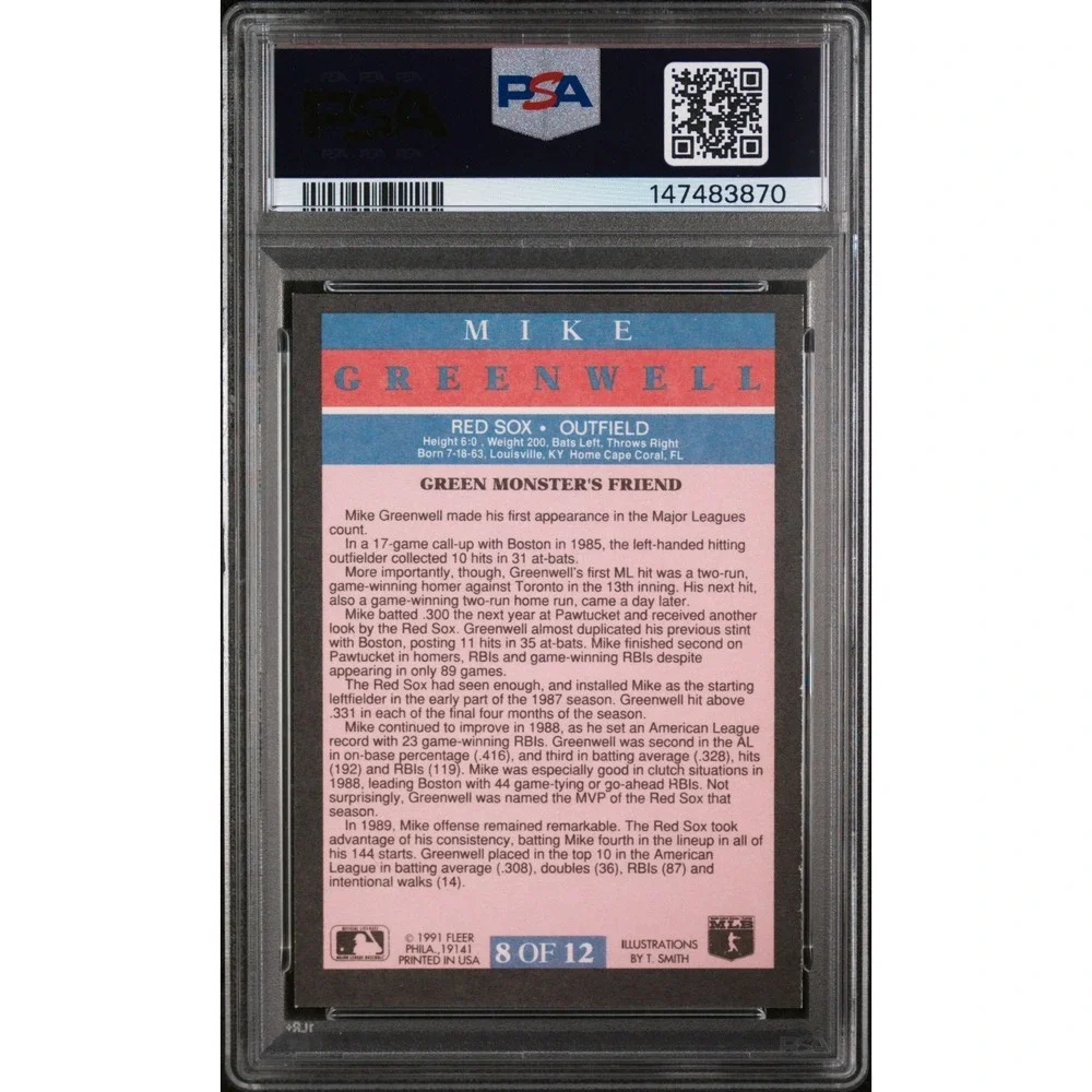 1991 Fleer Pro-Vision Mike Greenwell #8 PSA 8 NM-Mint‎ Green Monster LOW POP 82
